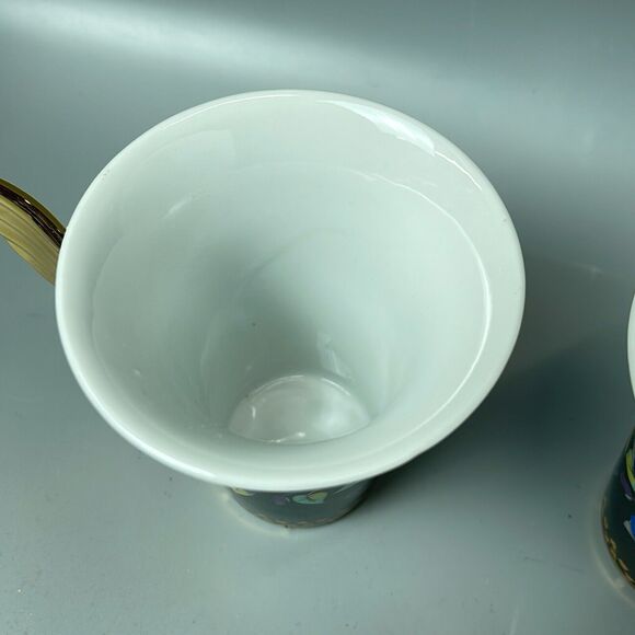 2 Rutherford Gold Ivy Versace Design Coffe Cups Gold Winged Handle - Picture 5 of 11